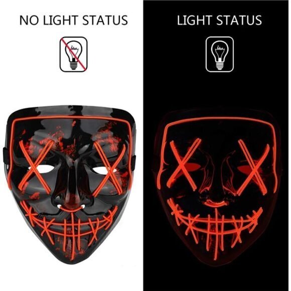 RED Halloween Mask LED Light Festival Cosplay Costume Masquerade Parties NEW - Picture 2 of 5